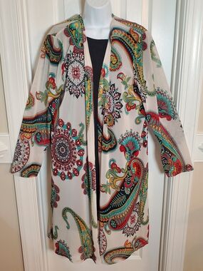 Vision USA Vibrant Paisley Open Front Lightweight Duster Cardigan XL